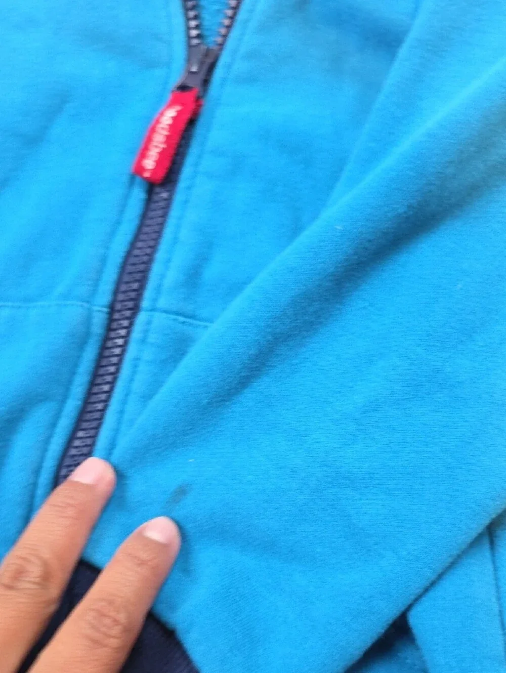 Kids Blue Monster Hoodie with Red Lining and Star Accent